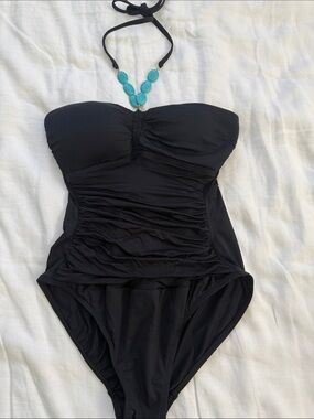 Ralph Lauren, Black Ruched One-Piece Swimsuit for Kids - Strapless Style